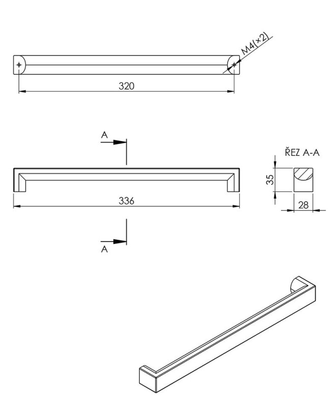 Úchytka Rail 320 Dub lakovaný