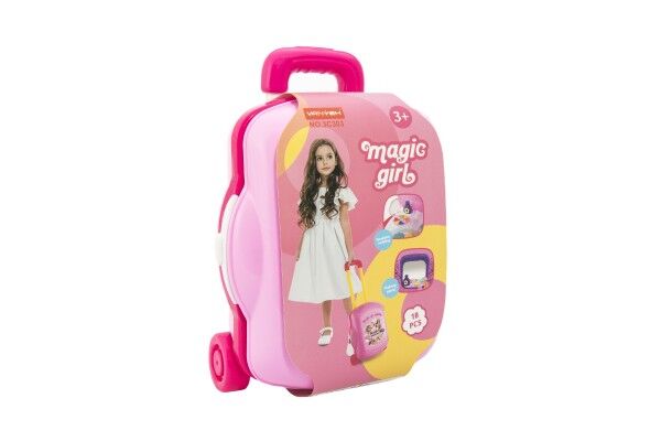 Malá kadeřnice s fénem a doplňky 18ks v kufříku na kolečkách 