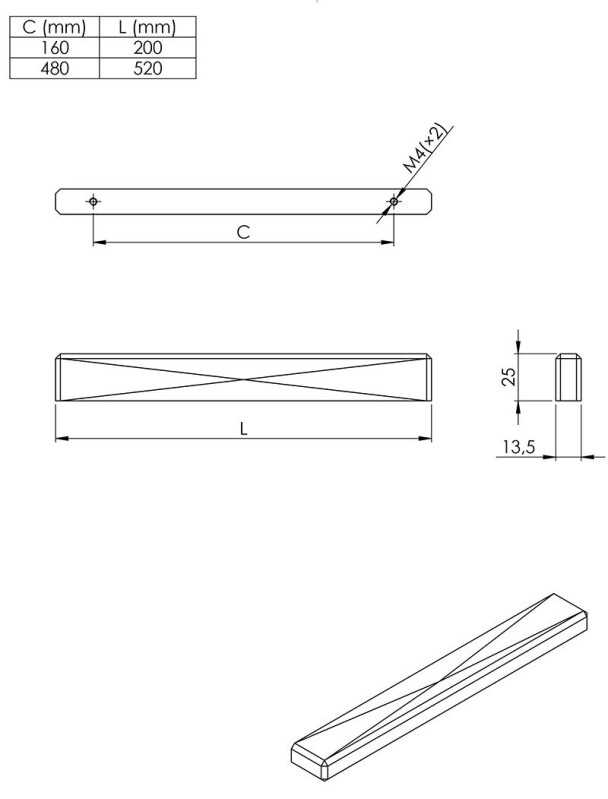 Úchytka Lines 480 Dub lakovaný 
