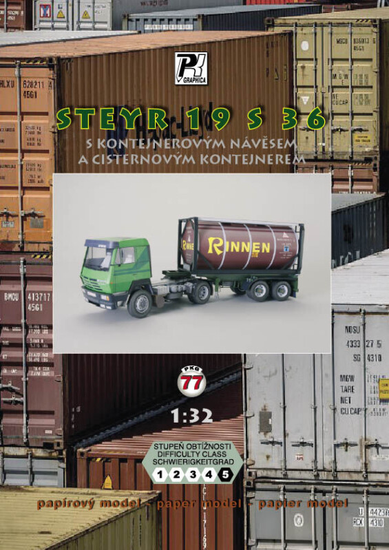 PKG 77 ¨Steyr 19 S 36 s kontejnerovým návěsem a cisternovým kontejnerem