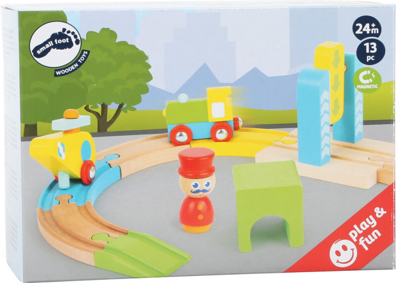 Small Foot Dřevěná malá vláčkodráha s vrtulníkem