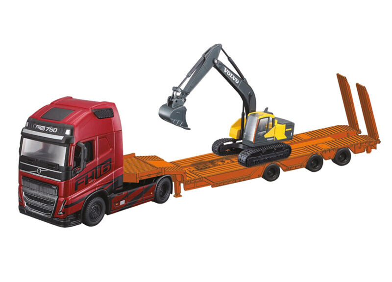 Bburago Volvo FH16 Globetrotter 750XXL s bagrom Volvo EC220E 1:43