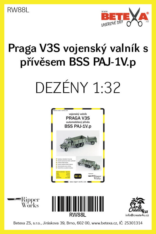 Laserový doplněk - Praga V3S + přívěs BSS PAJ-1V.p