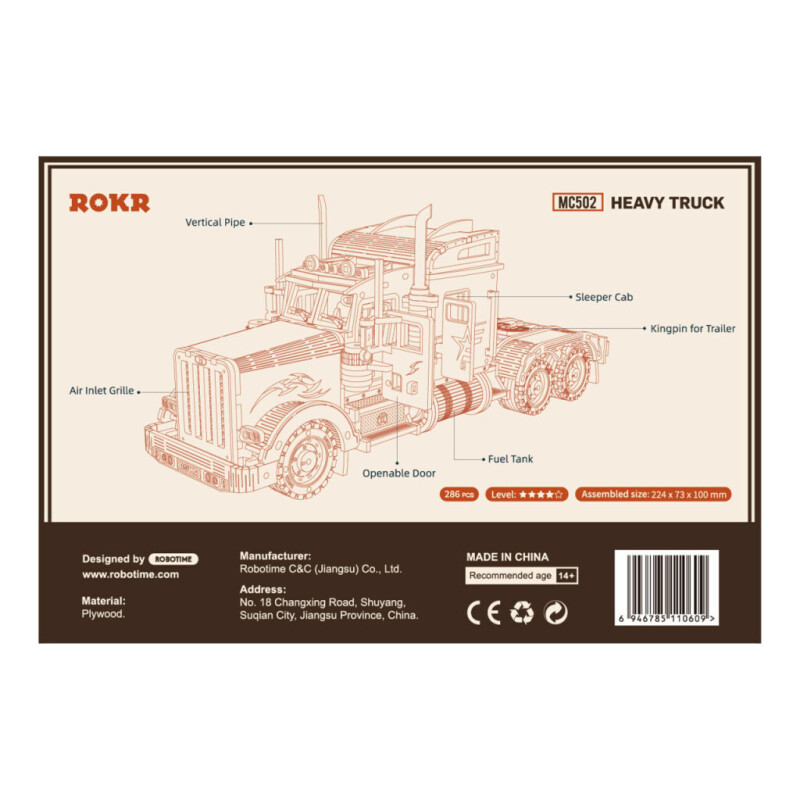 RoboTime dřevěné 3D puzzle Americký tahač