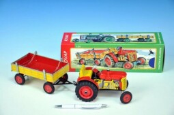 Traktor Zetor s valníkem červený na klíček kov 28cm